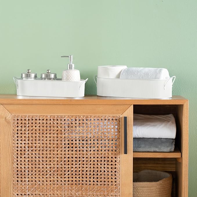 Mkono Metal Storage Basket for Toilet Tank Top Bathroom Decor, Galvanized Tray - Image 4