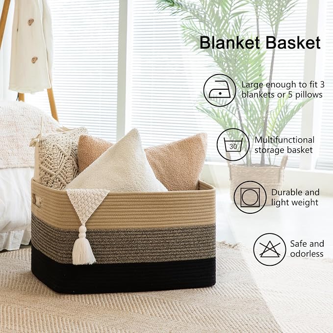 OIAHOMY 108L Large Cotton Rope Basket, Rectangle Woven Baskets - Image 6