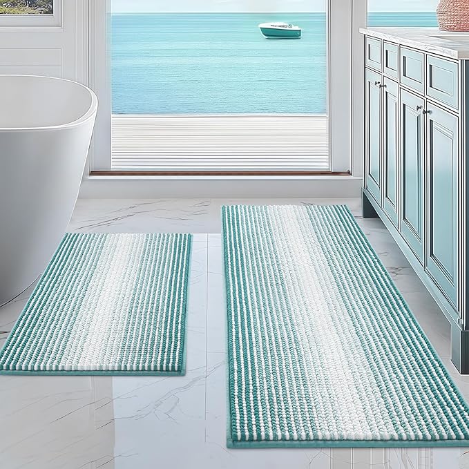 BSICPRO Bathroom Rugs and Mats Sets, 2 Piece Thick Absorbent Chenille Non Slip by BSICPRO