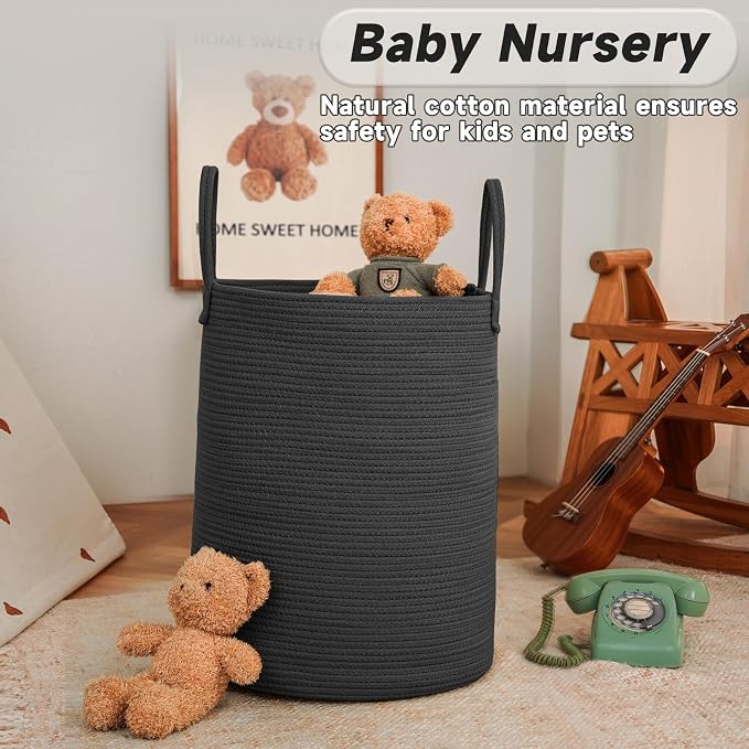 Large Woven Laundry Basket Hamper, 80L Cotton Rope Storage Bin - Image 2