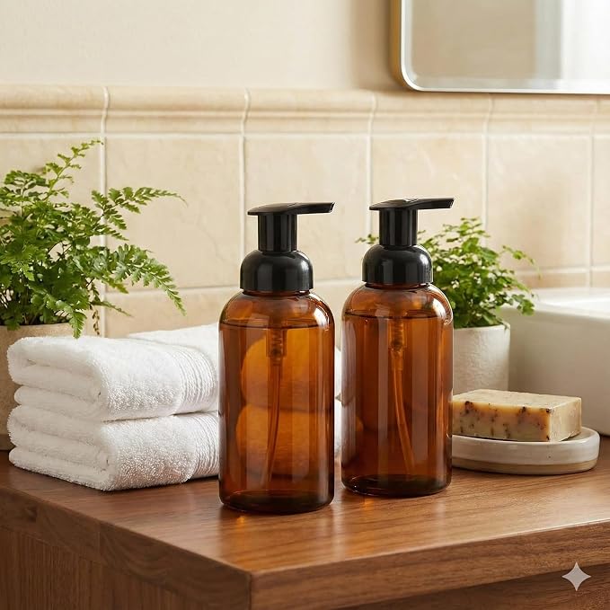 2 Pack Amber Glass Jar Soap Dispenser - Image 5