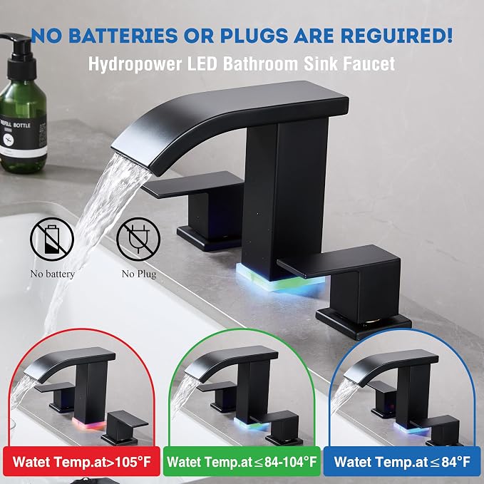 Bathroom Faucets 8 Inch Widespread Bathroom Sink Faucet Two Handles Black - Image 2
