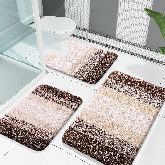 OLANLY Bathroom Rugs Sets 3 Piece, Soft Absorbent Microfiber Bath Mats and by OLANLY