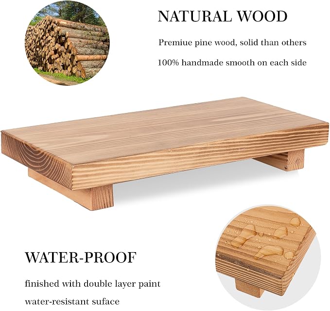 Bathroom Counter Organizer Wood Pedestal Stand Farmhouse Decorative Tray Soap - Image 3