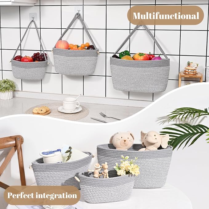 Hanging Storage Baskets, Over the Door Basket, Cotton Wall Baskets Storage - Image 5