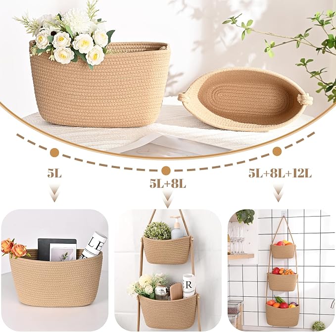 Hanging Storage Baskets, Over the Door Basket, Cotton Wall Baskets Storage - Image 5