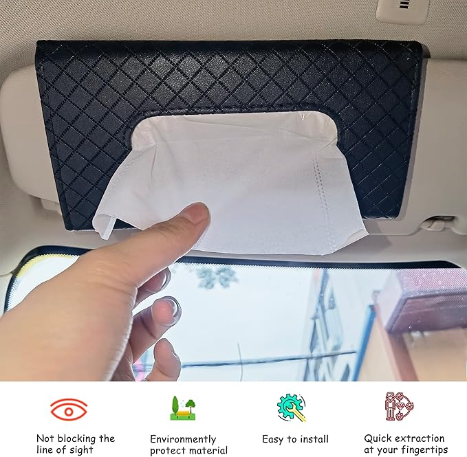 Car Sun Visor Tissue Holder, 2 Pack Vehicle Napkin Box, Premium PU Leather - Image 2