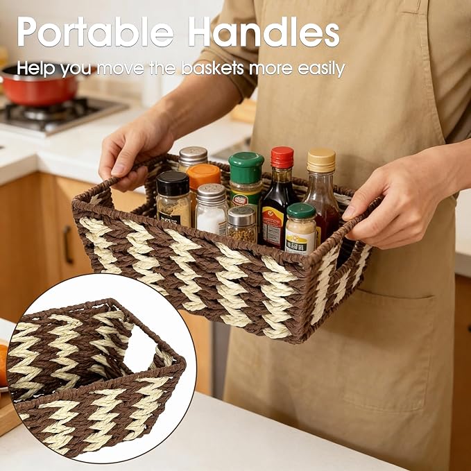 Paper Rope Storage Baskets for Shelves Organizing, Small Hand Woven Wicker - Image 4