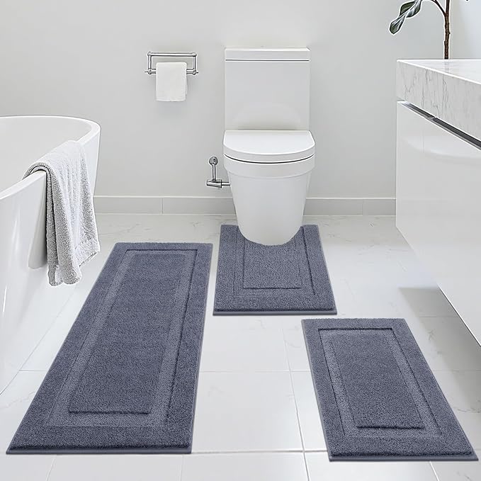 SHACOS Dark Grey Bathroom Rugs Sets 3 Piece, Soft Fluffy Water Absorbent - Image 8