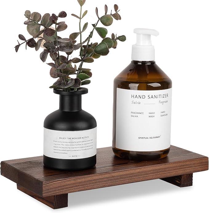 Bathroom Counter Organizer Wood Pedestal Stand Farmhouse Decorative Tray Soap by zoocatia
