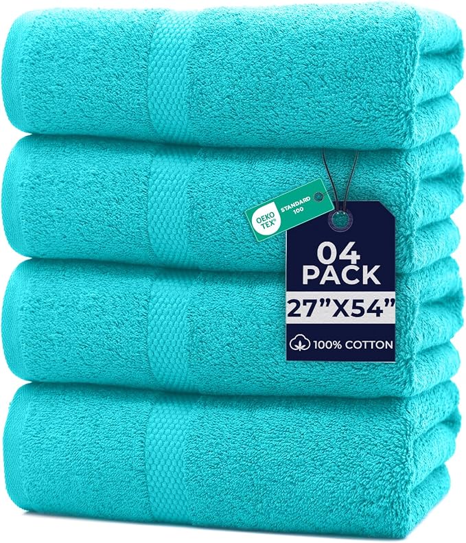 DAN RIVER Bath Towels Set of 4, 27 x 54 Inches, 100% Cotton, Larger & Lighter by DanRiver