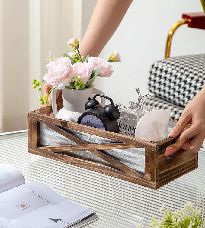 Wooden Toilet Tank Basket, Rustic Bathroom Decor Box, Farmhouse Toilet Paper - Image 2