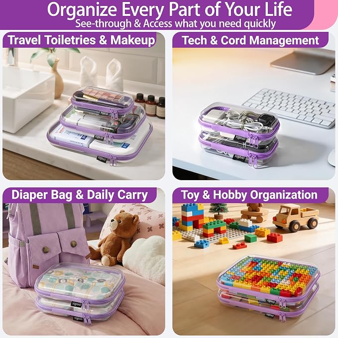 6 Pack Clear Hard Shell Zipper Case, Hard Plastic Organizer Pouches - Image 3