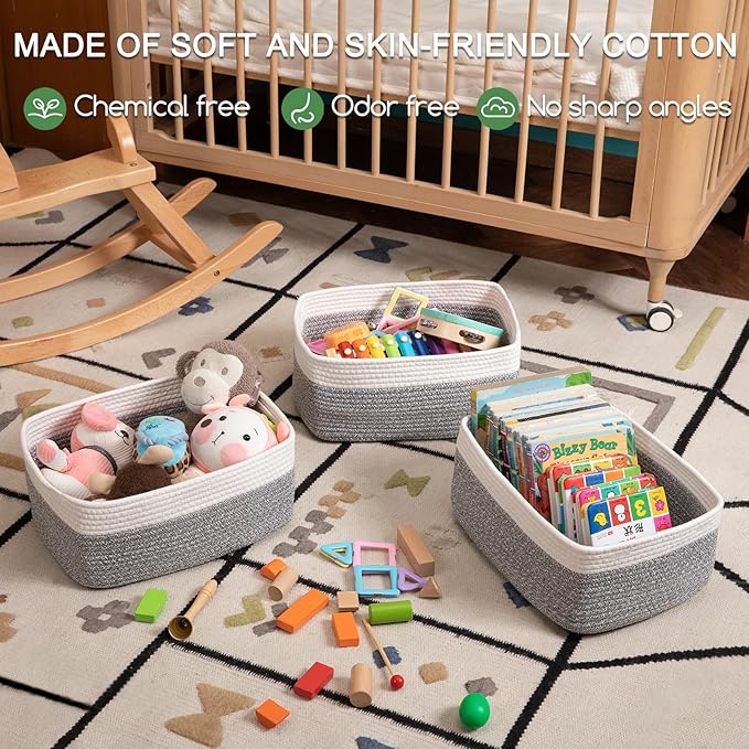 Storage Baskets for Organizing 3 Pack, Woven Baskets for Shelves, Closet - Image 3