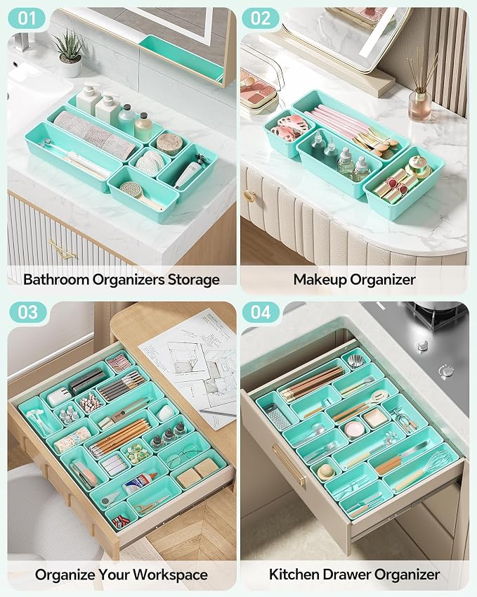13 Pack Plastic Drawer Organizers Set, 3 Sizes Desk Drawer Organizer Trays - Image 5