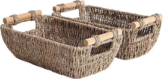 StorageWorks Small Baskets for Shelf, Seagrass Woven Basket by StorageWorks