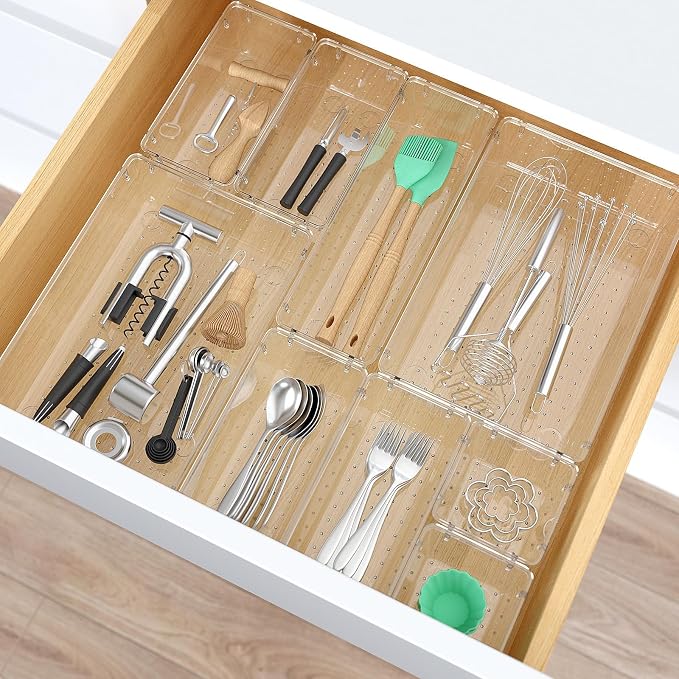 33 PCS Clear Plastic Drawer Organizers Set, 4 Size Desk Drawer Organizer Trays - Image 6