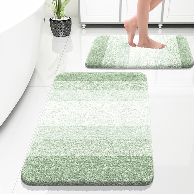 OLANLY Bathroom Rug Set 2 Piece, Soft Absorbent Microfiber Bath Rug Set by OLANLY