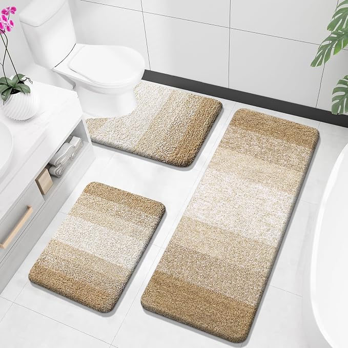 OLANLY Bathroom Rugs Sets 3 Piece, Soft Absorbent Microfiber Bath Mats and by OLANLY