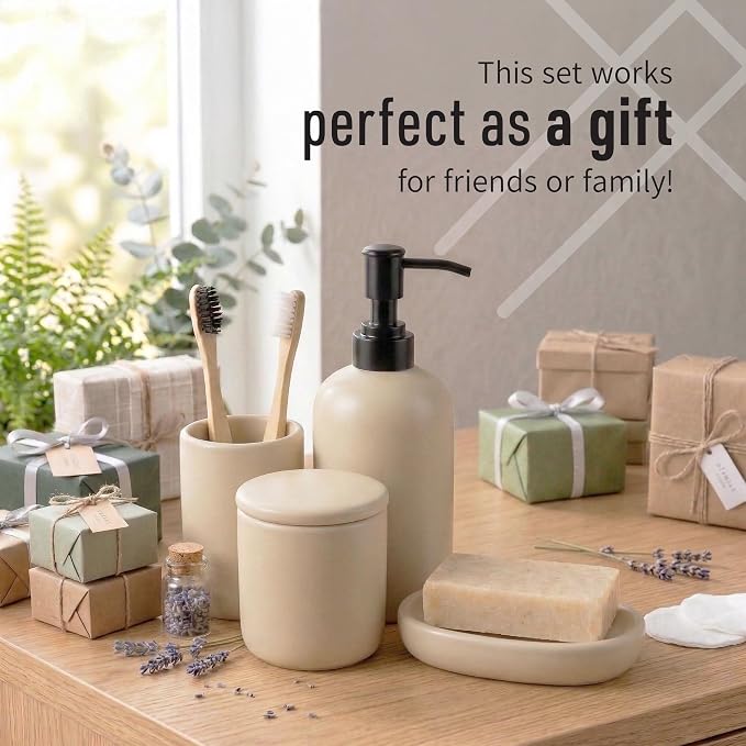 Ceramic Bathroom Accessories Set 4 Pcs – Modern Scandinavian Neutral Bathroom - Image 3