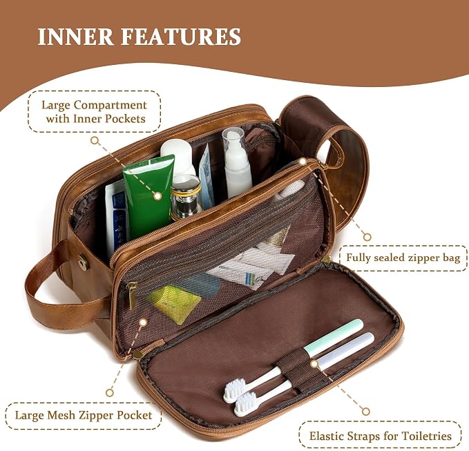 Janhavi Large Toiletry Bag For Men Waterproof, Groomsmen Gifts Personalized PU - Image 6