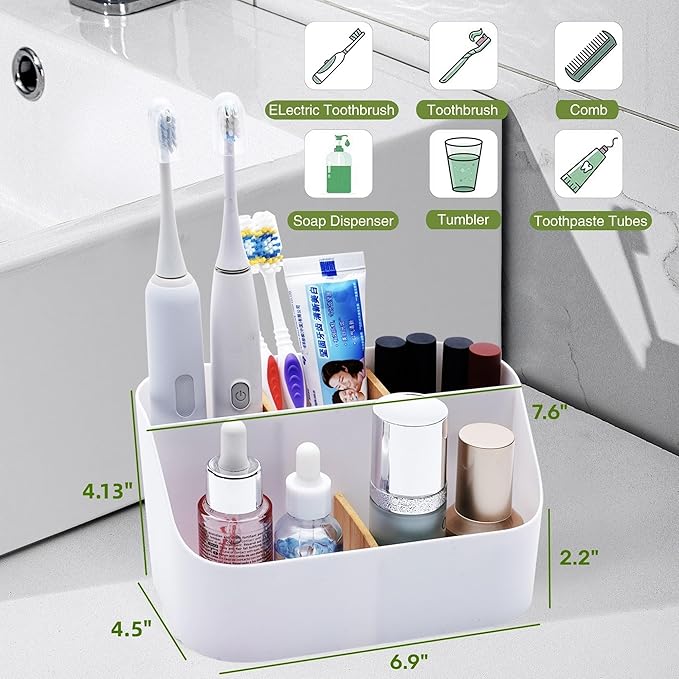 Set of 2 Toothbrush Holder for Bathrooms, 5 Slot Electric Toothbrush Toothpaste - Image 2