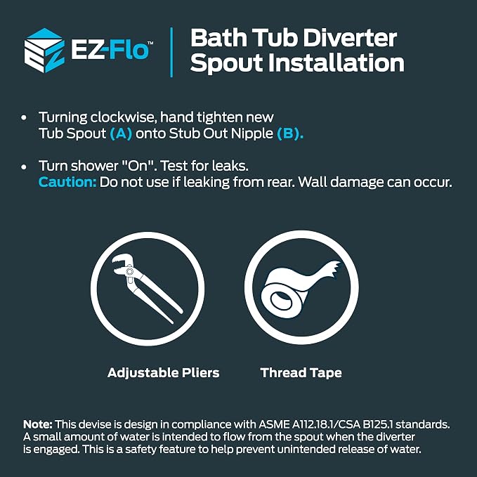 EZ-FLO 5 Inch Zinc Bath Tub Diverter Spout, 1/2 Inch IPS Pipe, Brushed Nickel - Image 8