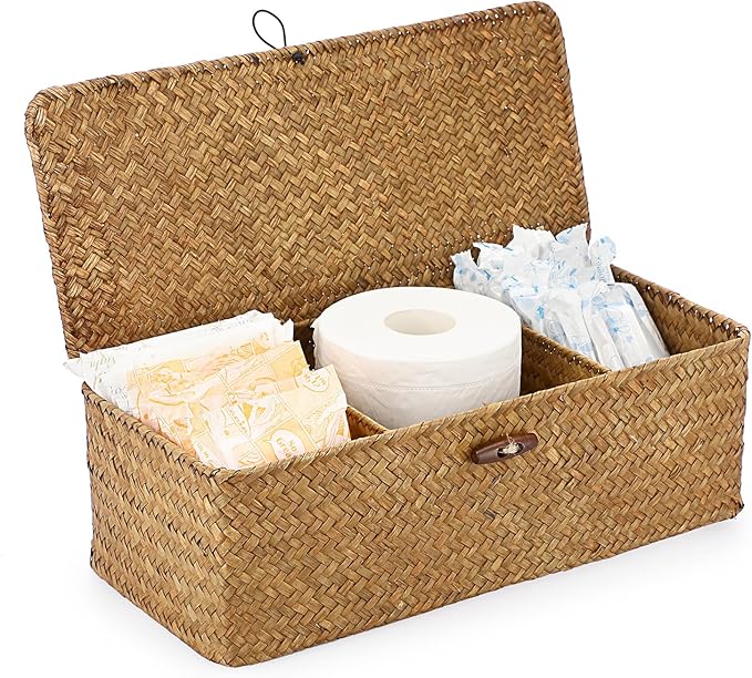 Sumnacon Small Woven Basket for Shelf, Wicker Shelves Storage Baskets by Sumnacon
