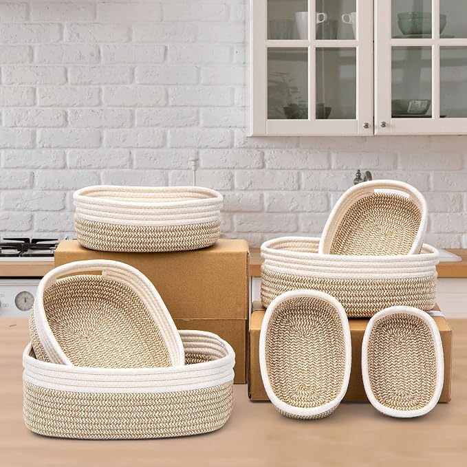 7 Piece Cotton Rope Woven Basket Set - Image 4