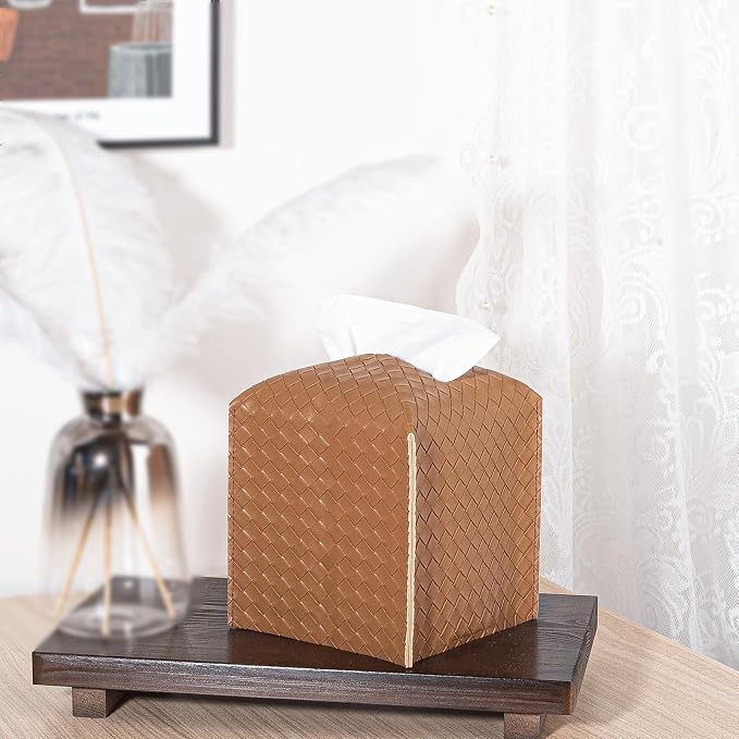 Tissue Box Cover PU Leather Tissue Holder Square Facial Tissue Case Facial - Image 2