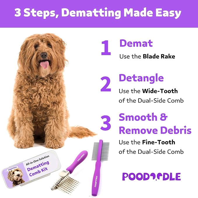 Pain-Free Dematting Comb Kit for Dogs & Cats, Dematting Rake & Detangling - Image 5