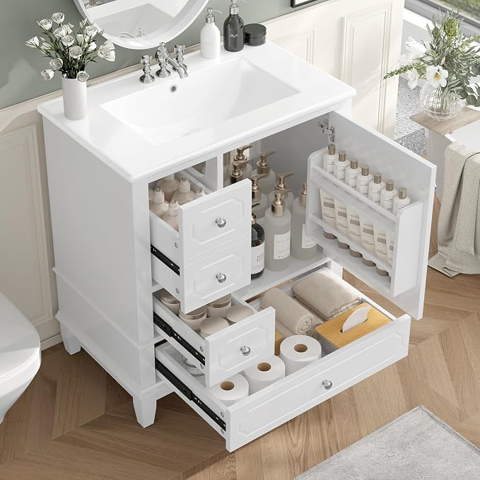 30" Bathroom Vanity with Sink, Harper & Bright Designs Free Standing Single by HarperBrightDesigns