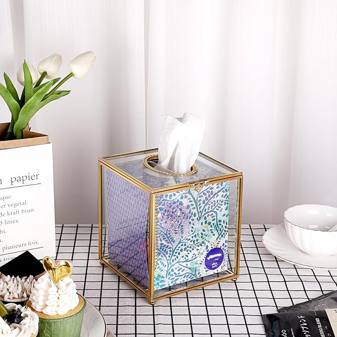 Sumnacon Square Clear Glass Tissue Box Cover -Dainty Cube Tissue Box Holder - Image 6