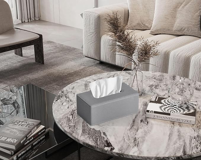 Tissue Box Cover Rectangular 9.8" x 5.3" x 4.3" Refined Modern PU Leather - Image 2