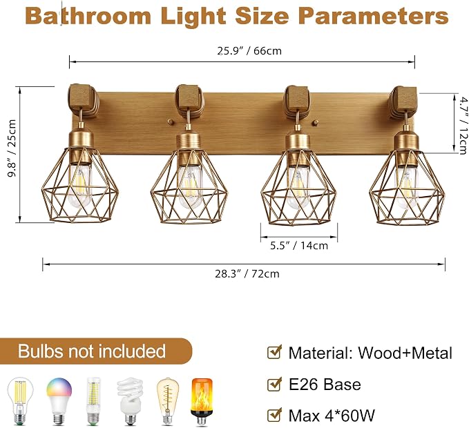 maesta Bathroom Gold Vanity Light Fixtures, 4-Light Gold Bathroom Light - Image 3