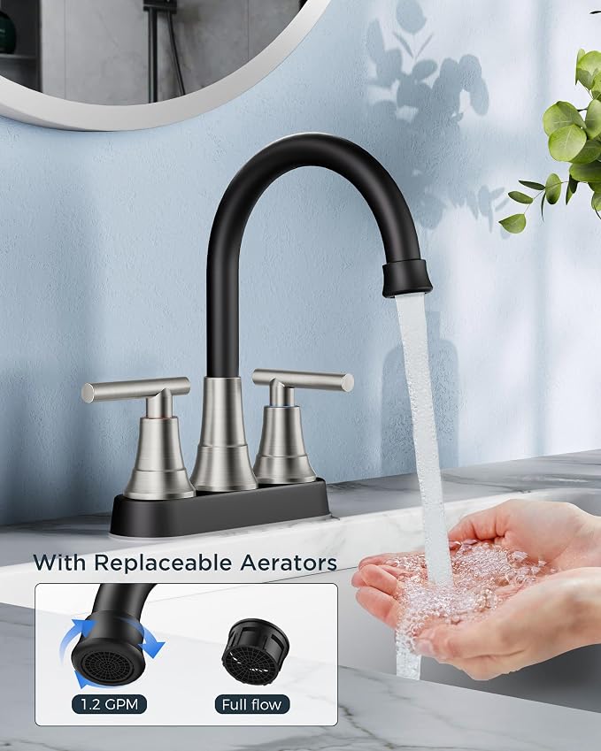 FORIOUS Black and Brushed Nickel Bathroom Faucets, 4 Inch Centerset Bathroom - Image 3