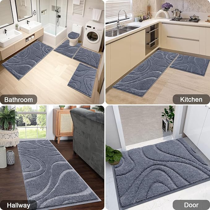 HEBE Bathroom Rugs Sets 5 Piece, Soft Absorbent Microfiber Bath Mat - Image 8