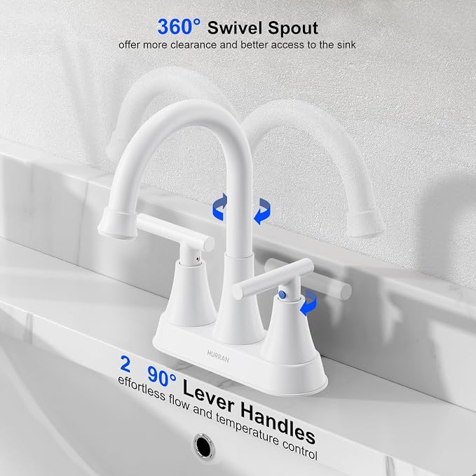 Bathroom Faucets for Sink 3 Hole, Hurran 4 inch Bathroom Sink Faucet - Image 3