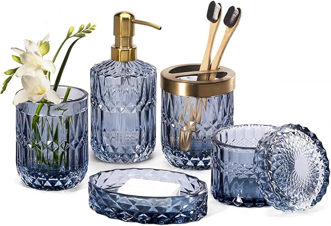 EMPO 6PCS Bathroom Clear Glass Accessories Set, Contemporary Modern Decor by EMPO
