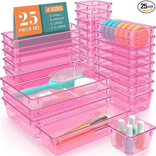 25 PCS Plastic Drawer Organizer Set, 4-Size Versatile Organizer Trays & storage by SpaceHacks