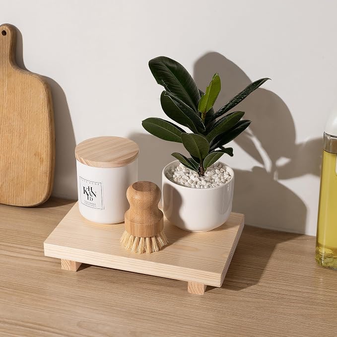 Bathroom Counter Organizer Wood Pedestal Stand Farmhouse Decorative Tray Soap - Image 3