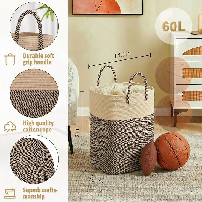 Laundry Basket, Woven Cotton Rope Laundry Hamper, Versatile Storage - Image 2