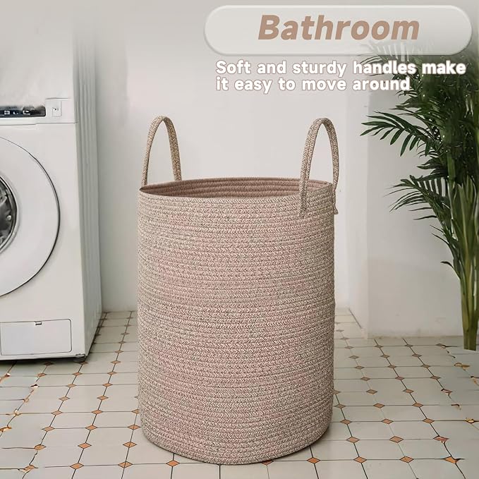 Large Woven Laundry Basket Hamper, 80L Cotton Rope Storage Bin - Image 5