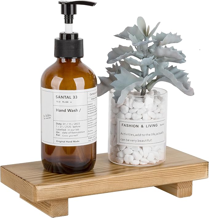 Bathroom Counter Organizer Wood Pedestal Stand Farmhouse Decorative Tray Soap by zoocatia