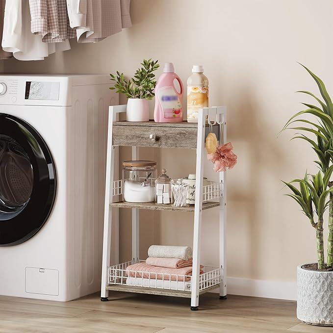 3-Tier Ladder Shelf with Drawer, Bathroom Table Stand - Image 4
