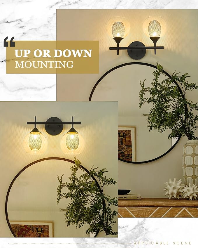 Black and Gold Bathroom Light Fixture, Farmhouse Wall Sconce Lighting - Image 4