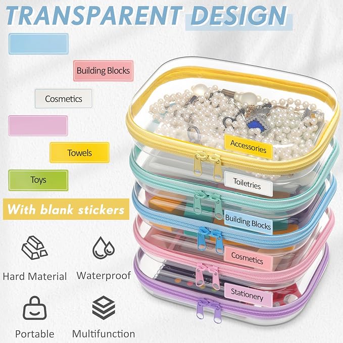 Sanwuta 10 Pcs Hard Zipper Case Clear Hard Pouches Plastic Zipper Pencil Box - Image 5