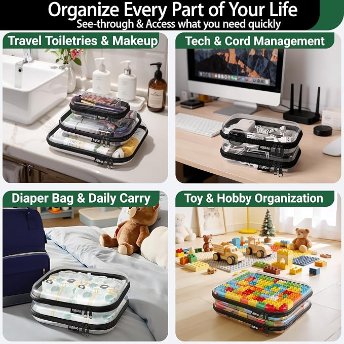 6 Pack Clear Hard Shell Zipper Case, Hard Plastic Organizer Pouches - Image 3