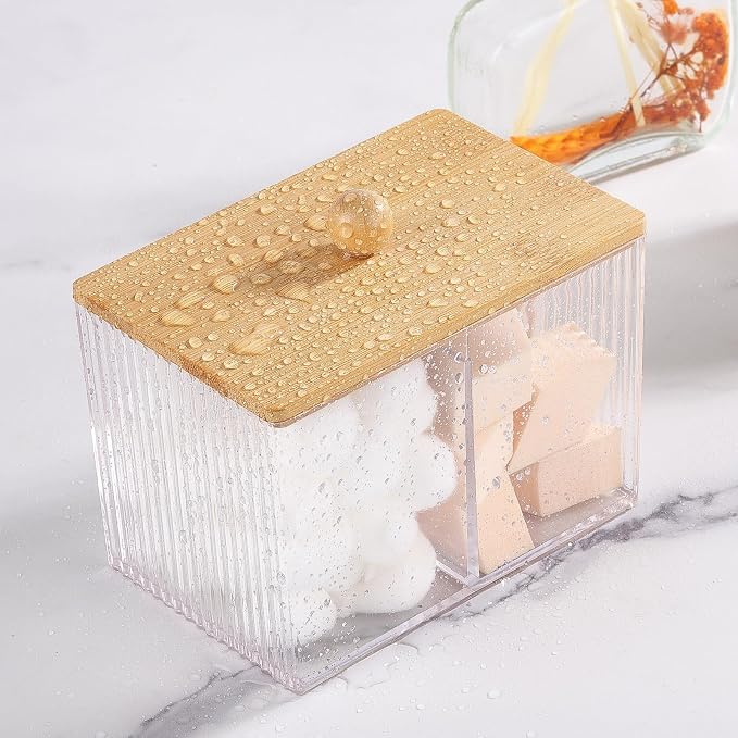 Ohlove Qtip Holder with Bamboo Lids, 3 Compartments Cotton Ball/Swabs Dispenser - Image 6