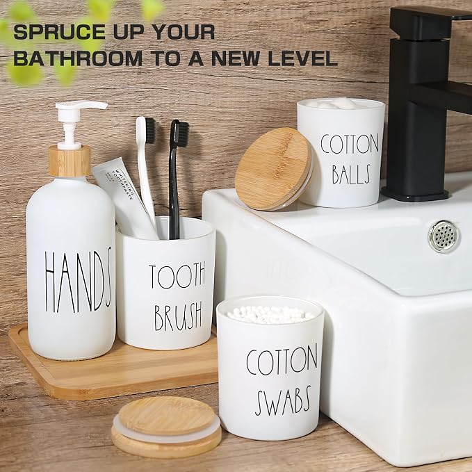 White Bathroom Accessories, Soap Dispenser and Toothbrush Holder Set, Qtip and - Image 5